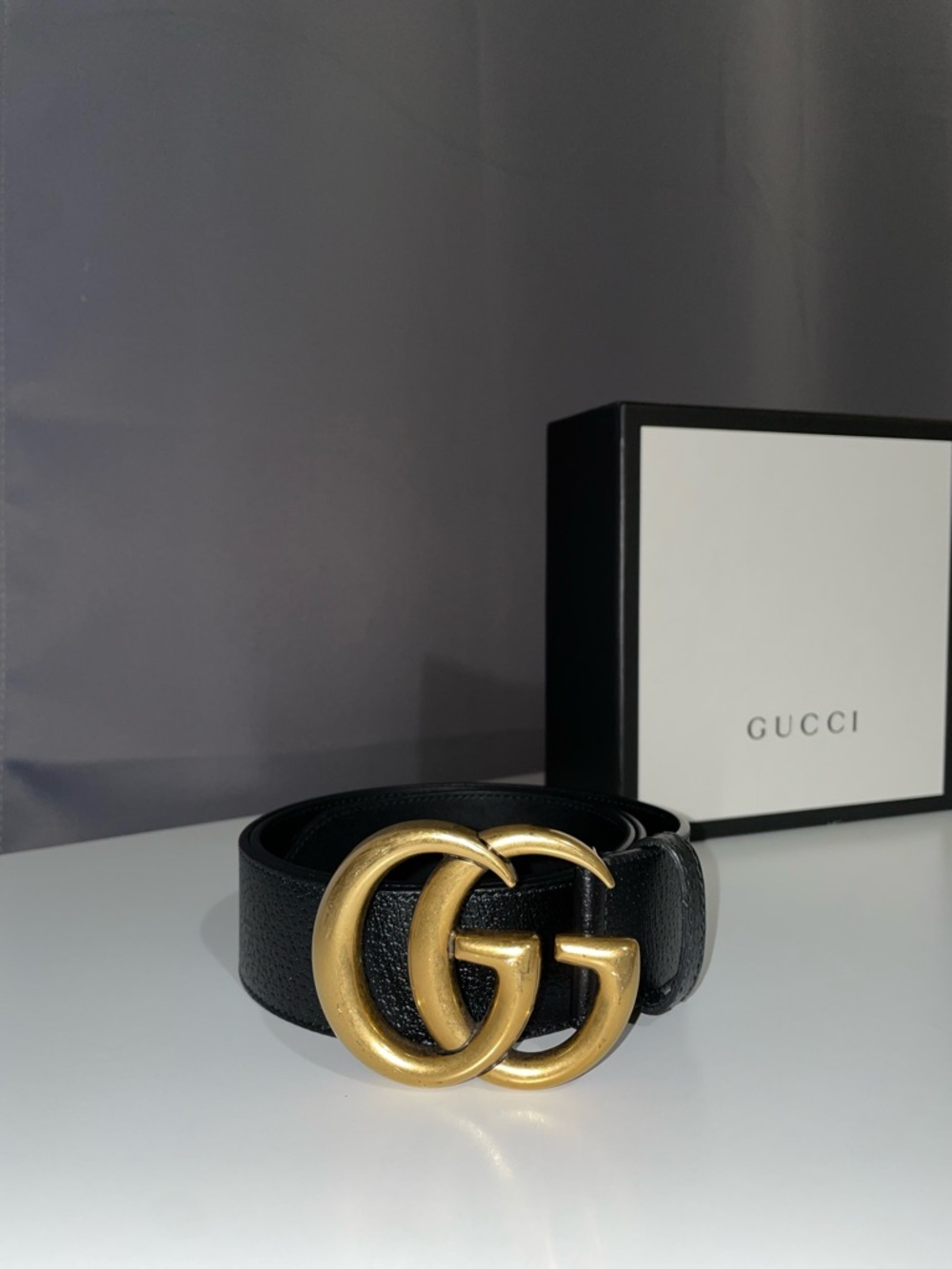 Gucci Black Leather Belt with Gold Double G Buckle